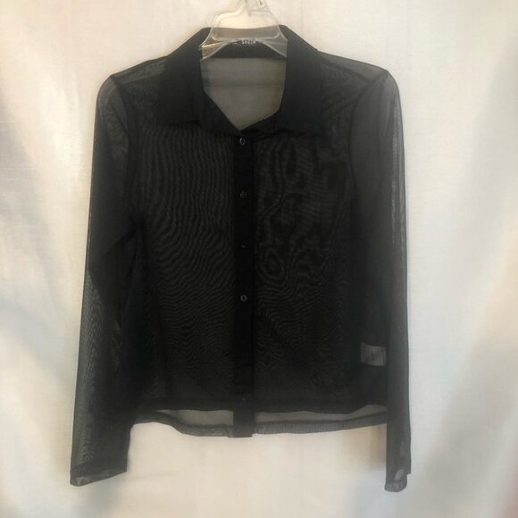 NWOT Sheer  Long Sleeve Blouse Black Ladies Med - Picture 7 of 7